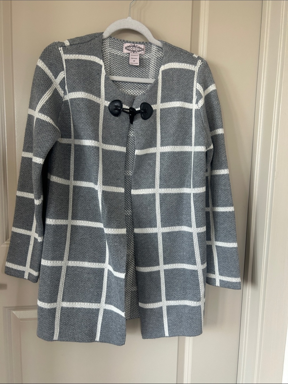Grey and White Windowpane Toggle Coatigan - Unknown Brand